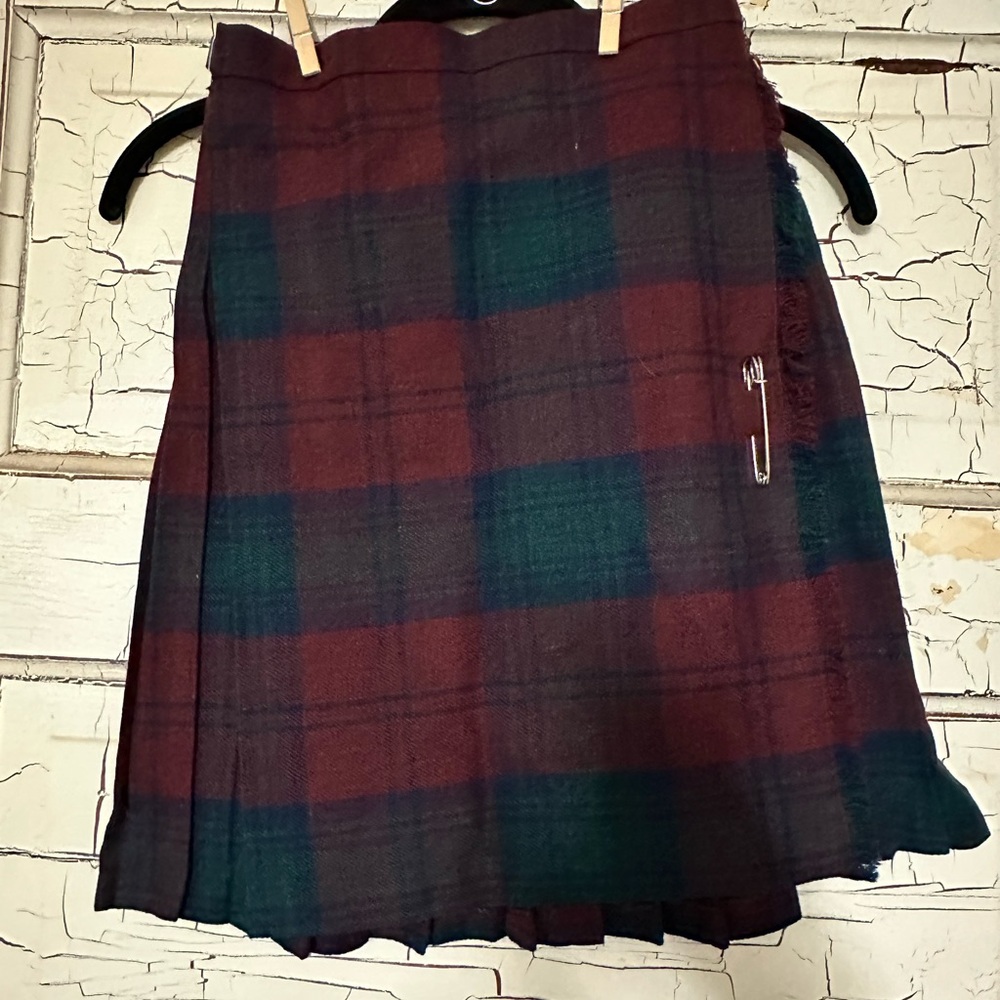 Tartan Mini Wrap Skirt in Burgundy and Forest